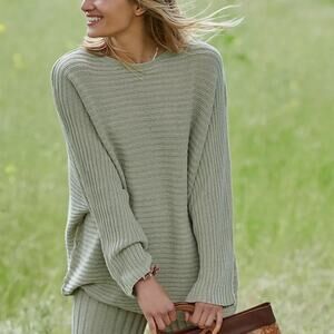 Free People Beach Swaying Palm Imogene Knit Oversized Lounge Sweater Medium